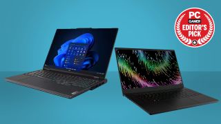 Best gaming laptop: Razer and Lenovo gaming laptops on a blue background